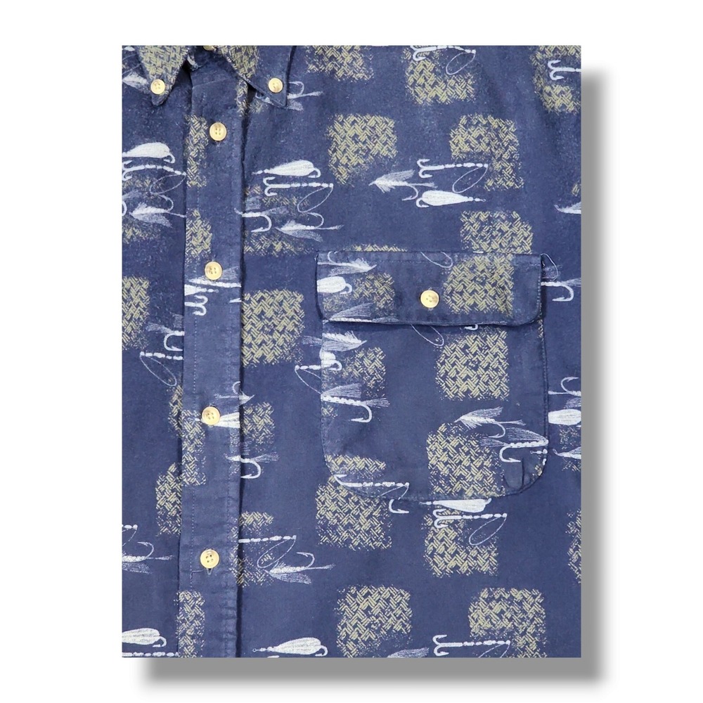 Crossings Thick Flannel Button Up Fishing Tackle Long Sleeve Blue Shirt Men's XL - Picture 9 of 9